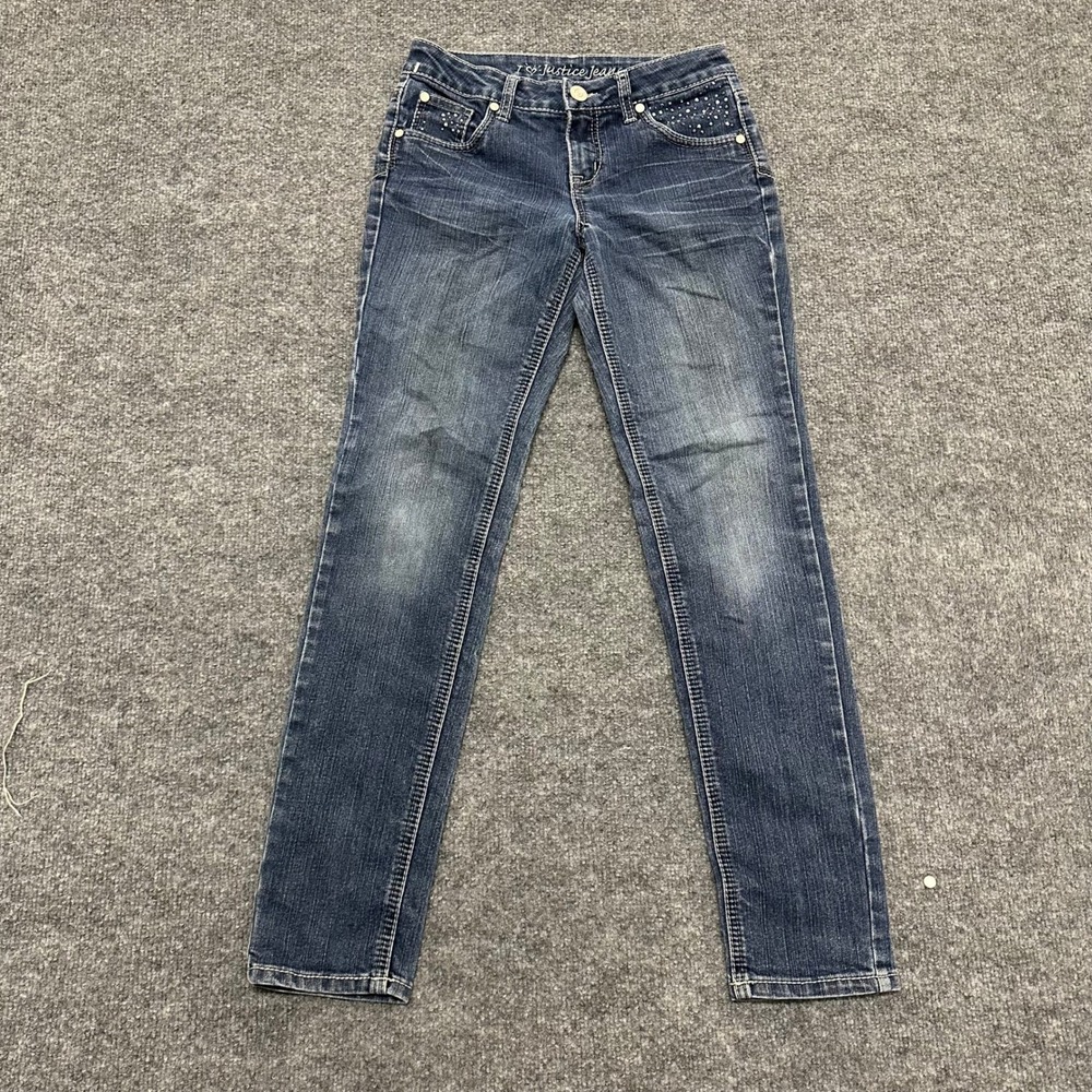 Justice Jeans Girls Size 12R Dark Wash Simply Low Rhinestone Skinny Denim Pants